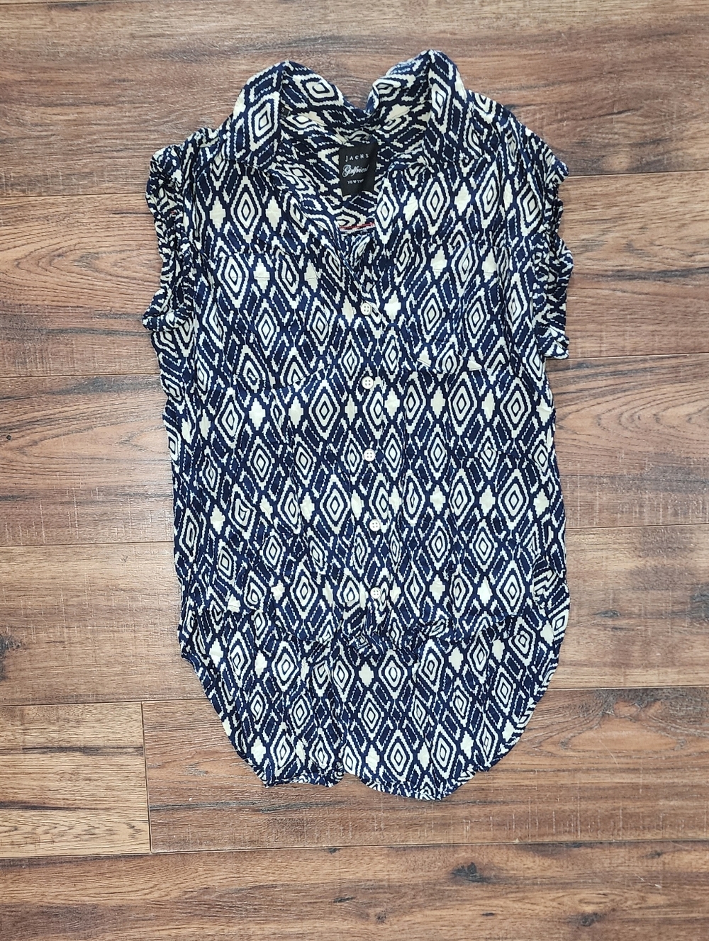 Jach's Girlfriend Women's Blue V-Neck Sleeveless Casual Button Down Shirt Small